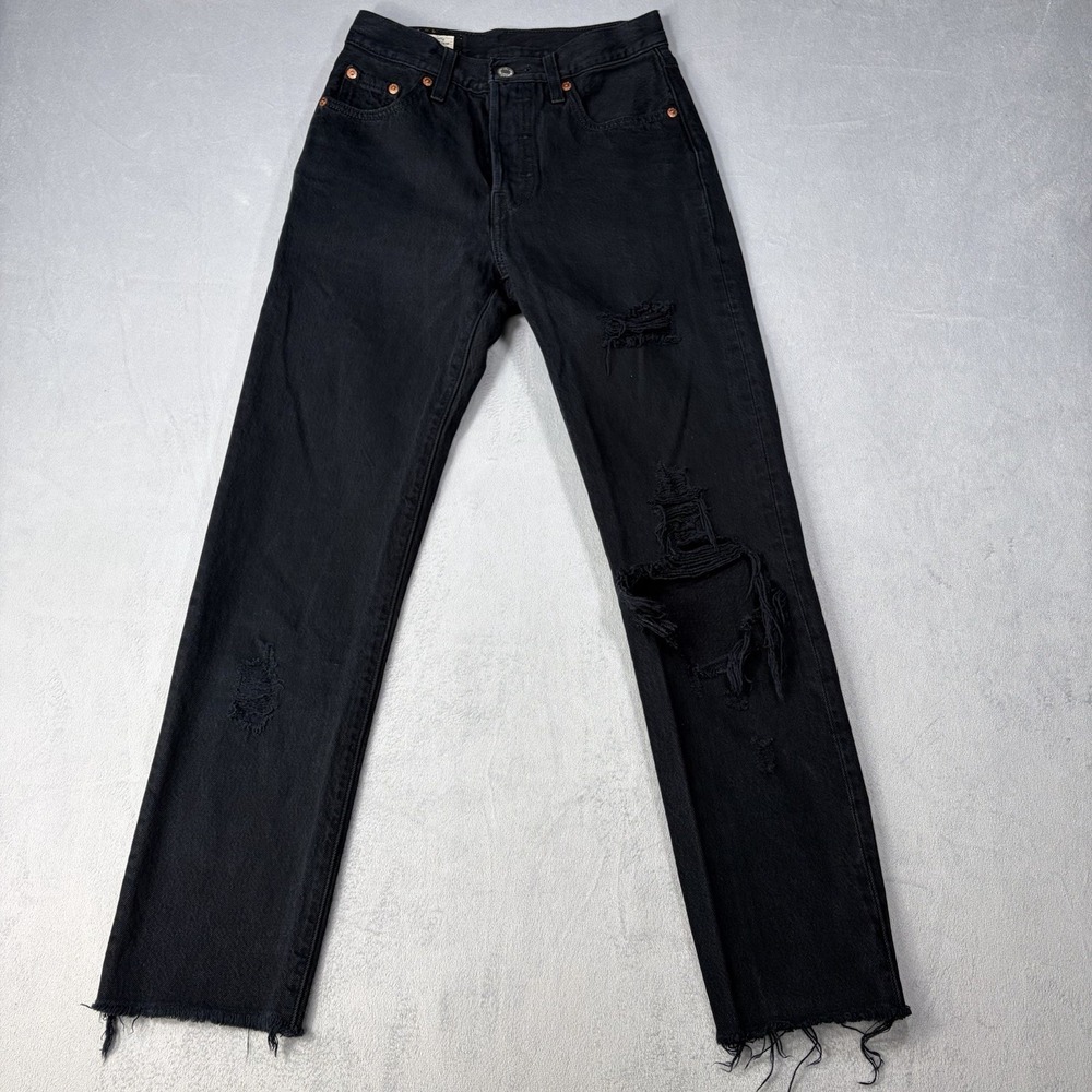 Levi's 501 Jeans Womens W23 L28 (23x26)Black Button Fly Straight Raw Hem